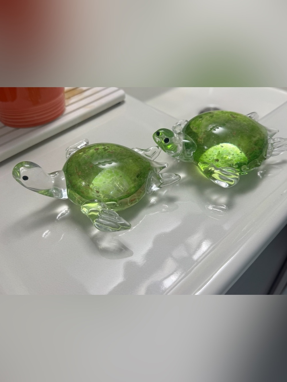 Lenox Set of 2 Green Glass Turtle Figurines